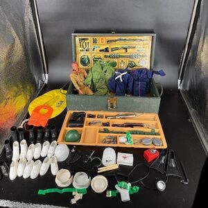 Vintage 1964 12" GI Joe Wooden foot Locker & Accessories Plus Extra items